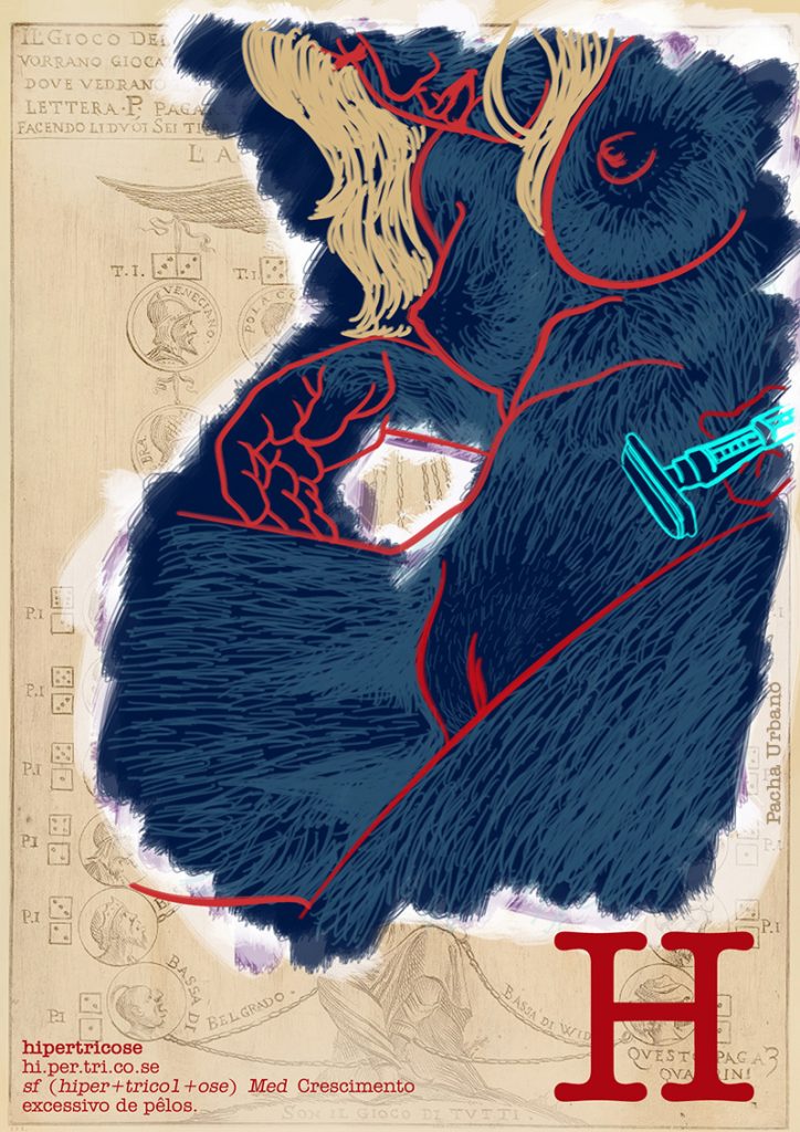 Hipertricose - postal colecionável da série Dicionário Erótico de Teratologia.