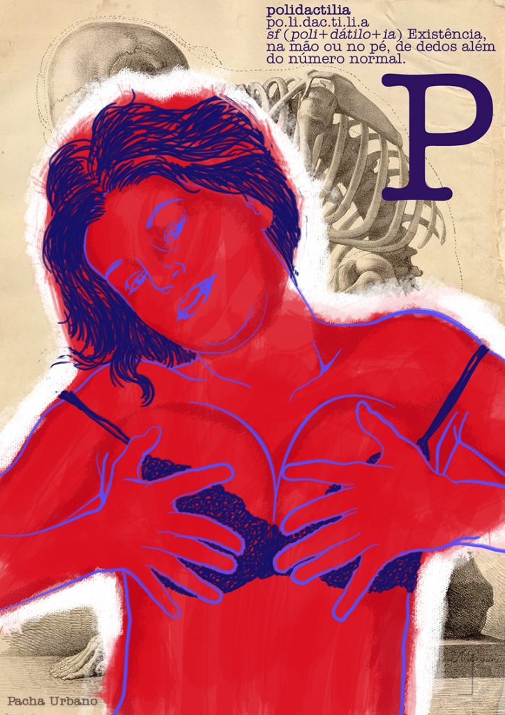 Polidactilia - postal colecionável da série Dicionário Erótico de Teratologia.