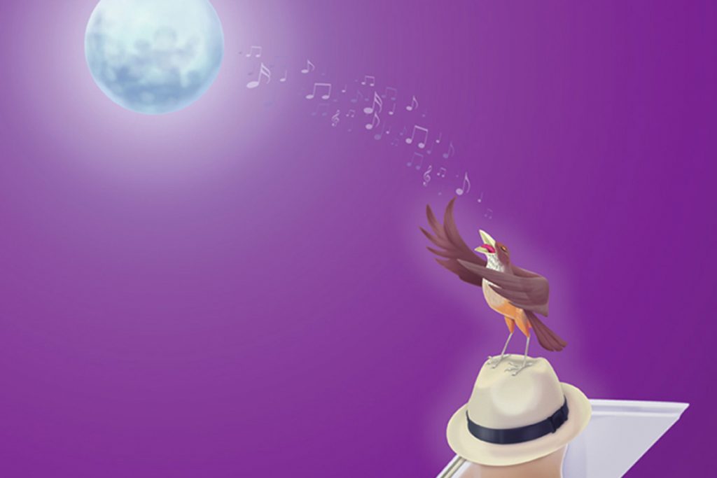 Passarinho - pôster para a peça Passarim, as peripécias de um sabiá apaixonado por Luiza, de Rony Guilherme.