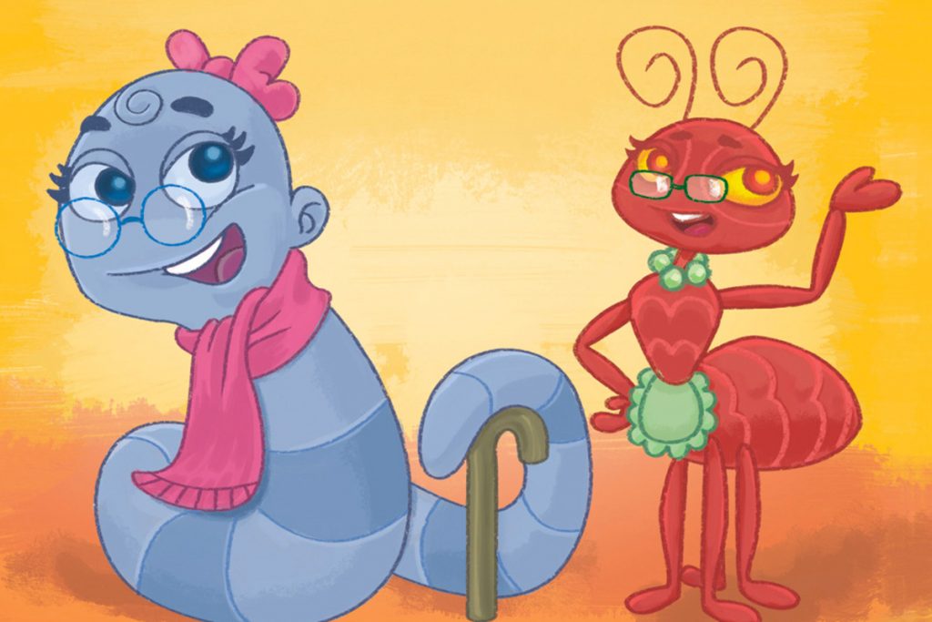 Nhoca e Miga - ilustração para o livro infantil A Minhoca Nhoca e a Formiga Miga, de Cezar Braga Said.