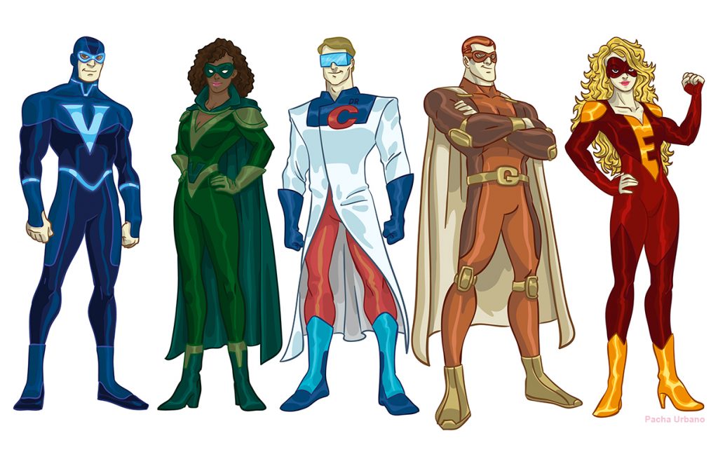 Super Aspen - personagens para endomarketing do grupo farmacêutico Aspen Pharma.